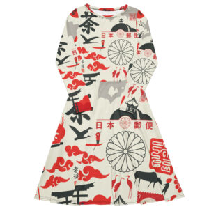 All-over print long sleeve midi dress