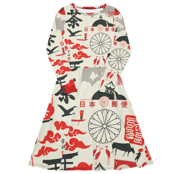 All-over print long sleeve midi dress