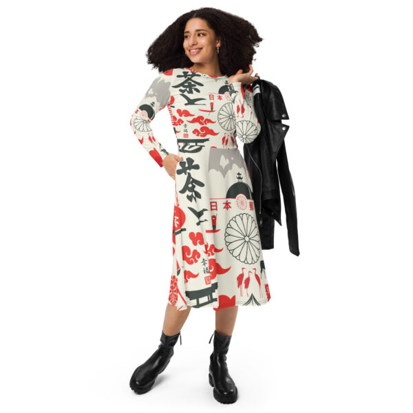 All-over print long sleeve midi dress - Image 5