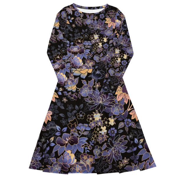 All-over print long sleeve midi dress