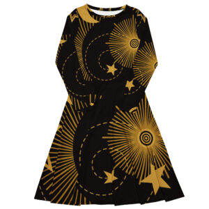 All-over print long sleeve midi dress