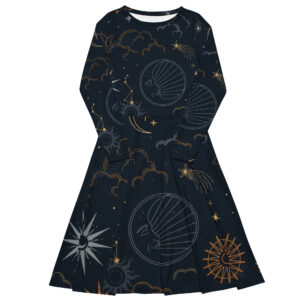 All-over print long sleeve midi dress