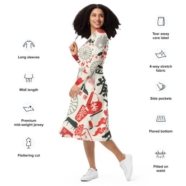 All-over print long sleeve midi dress - Image 2
