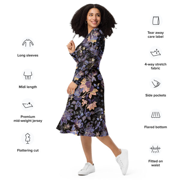 All-over print long sleeve midi dress - Image 2
