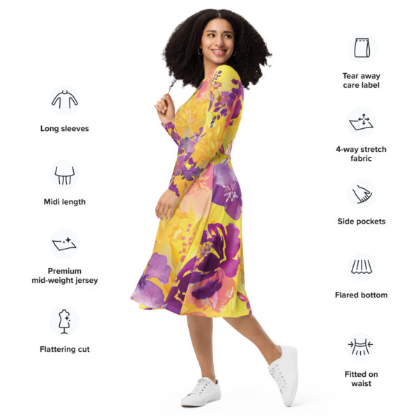 All-over print long sleeve midi dress - Image 2
